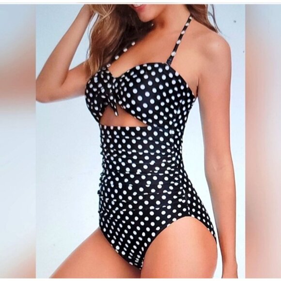 Womens Retro Polka Dot Halter One-Piece Swimsuit XXL Beach Pool Sexy Stylish - Picture 2 of 8